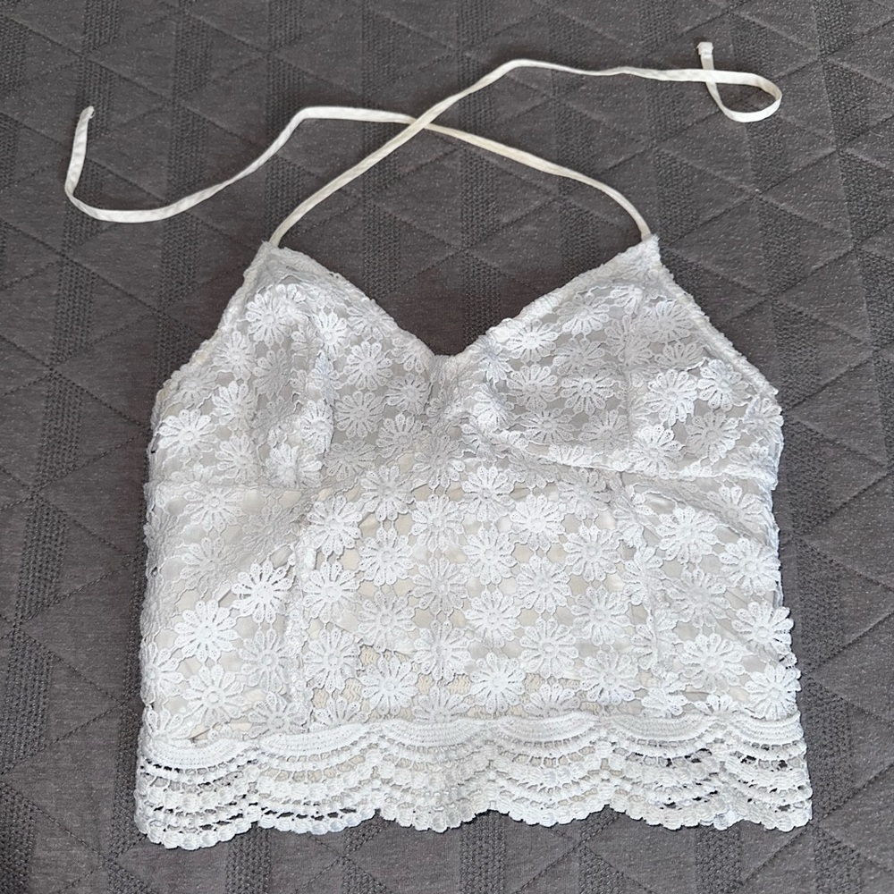 Hollister White Floral Halter Top